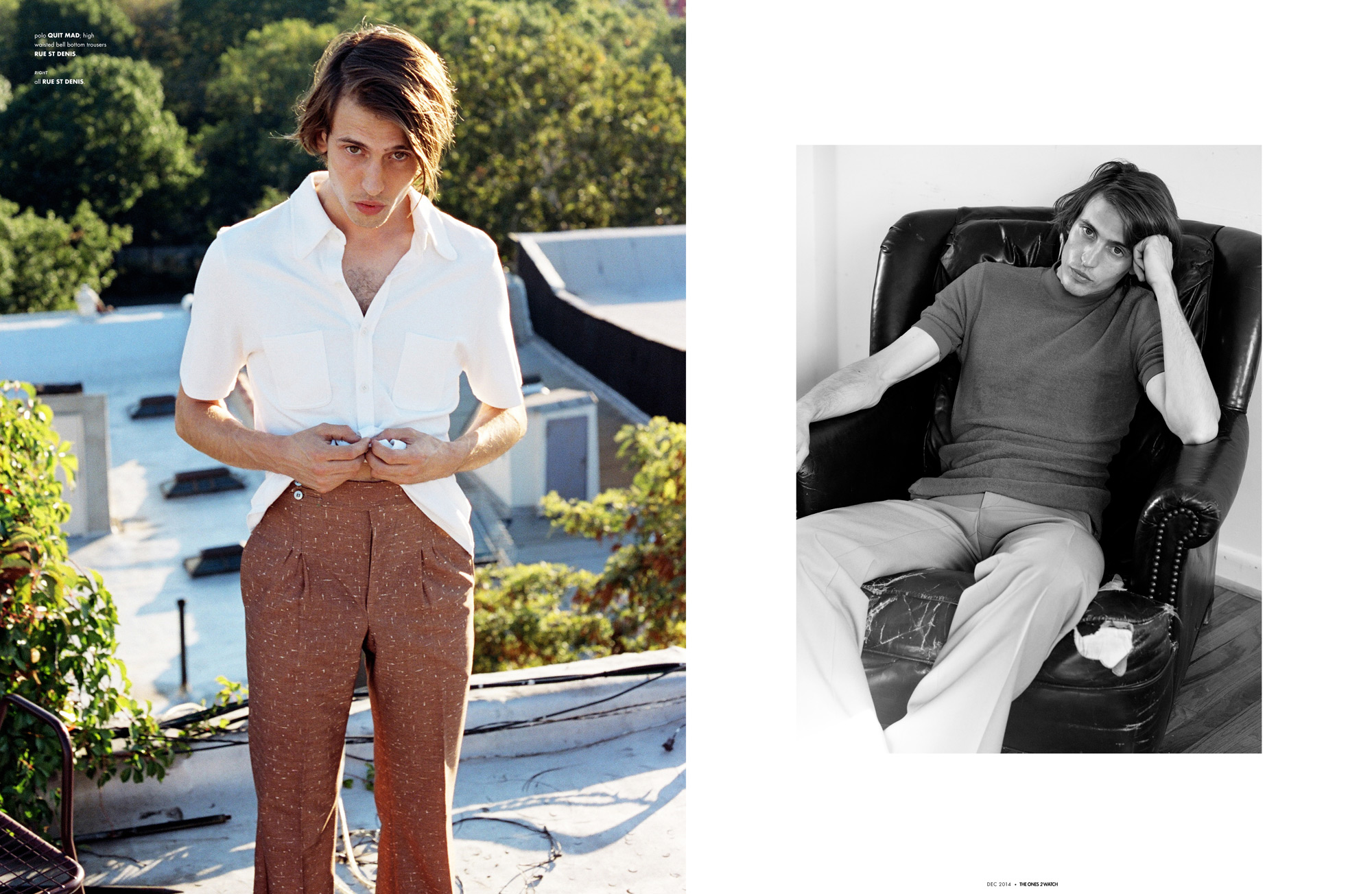 polo QUIT MAD; high waisted bell bottom trousers RUE ST DENIS. right: all RUE ST DENIS.