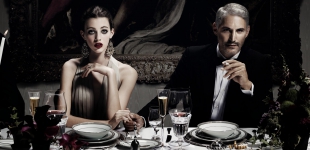 Kalia wears pleated silk dress Stella McCartney from Decades Two; Tom wears pleated tuxedo shirt Ralph Lauren - tuxedo Gucci.