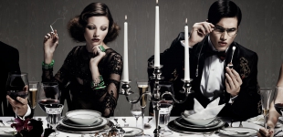 Brooke wears vintage beaded lace gown Valentino; Charles wears glasses Jean Paul Gaultier - shirt Ermenegildo Zegna - vest Vivienne Westwood Man - vintage silk kimono -  beaded rope & crystal necklace Marie Muenyong.