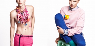 (2) Left: Tronje wears trousers Jil Sander - belt stylist’s own - necklace Dietmar Herbert. Right: Gabriel wears trousers Cheap Monday - shirt D&G vintage - sweater Closed - socks COS