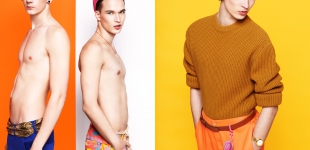 (3) Left: Tronje wears blue trousers Cheap Monday - cap FexFit - scarf stylist’s own; Gabriel wears trousers Katherine Hamnett - cap Retro Blank - belt stylist’s own. Right: Gabriel wears sweater COS - trousers Jil Sander vintage - headphones Pendleton