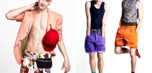 (5) Left: Tronje wears blazer Hugo Boss vintage - shorts stylist’s own - cap Retro Blank - hip bag American Apparel. Right: Gabriel wears top & socks COS - shorts stylist’s own - shoes Repetto; Tronje wears vest Paul & Joe - shorts Cinque - shoes Repetto - socks COS