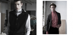 Lyle: shirt Shipley & Halmos - vest Jose Duran - bowtie necklace Laruicci. Marshall: shirt Klaxon Howl - blazer Marc by Marc Jacobs - pants John Varvatos - hat Billy Reid