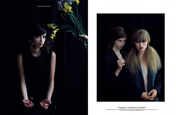 Left: Elin wears dress John Rocha. Right: Ralisa wears cut out dress Tim Soar Woman - rings Theo Fennell; Kajsa wears coat Tim Soars Woman - trousers Paul Smith.
