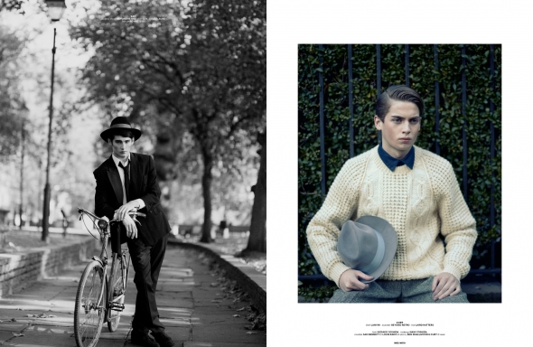 sam wears jacket & shoes beyond retro - shirt cos - trousers acne - hat laird hatters. right: curt   wears shirt lanvin - sweater beyond retro - hat laird hatters.