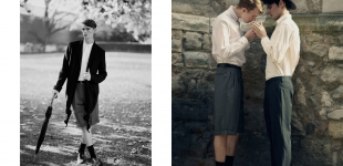 (8) Left: ben wears jacket johan akesson - shirt lou dalton - shorts beyond retro - shoes church’s. right: ben wears shirt lou dalton - shorts beyond retro - shoes church’s; sam wears shirt & tie beyond retro - trousers cos - hat laird hatters