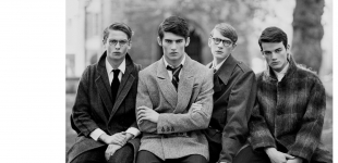 (9) curt wears coat army surplus - shirt james long - trousers acne - tie beyond retro - glasses arckiv. sam wears jacket calum harvey - shirt cos - trousers lou dalton - tie beyond retro. ben wears shirt & coat beyond retro - trousers dries van noten - glasses arckiv. louis wears jacket james long - shirt lou dalton - trousers beyond retro.