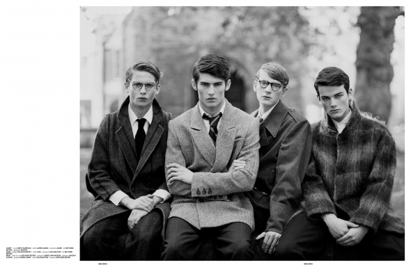 curt wears  coat army surplus - shirt james long - trousers acne - tie beyond retro - glasses arckiv. sam wears  jacket calum harvey - shirt cos - trousers lou dalton - tie beyond retro. ben wears  shirt & coat beyond retro - trousers dries van noten - glasses arckiv. louis wears  jacket james long - shirt lou dalton - trousers beyond retro.
